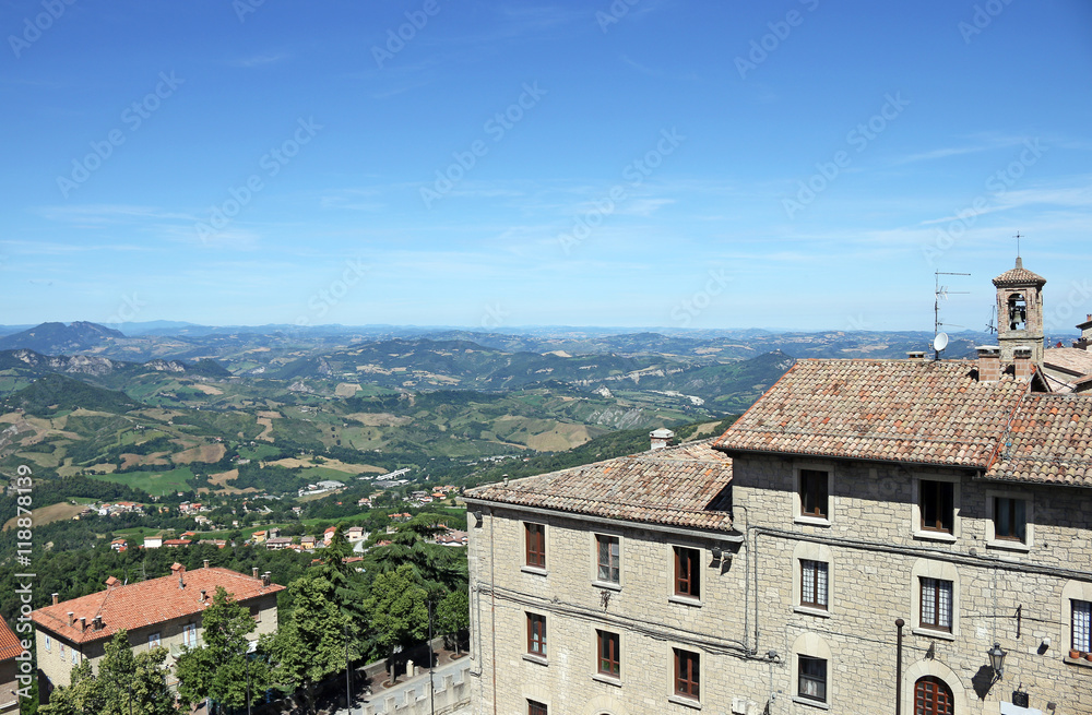 old buildings and hills San Marino landscape