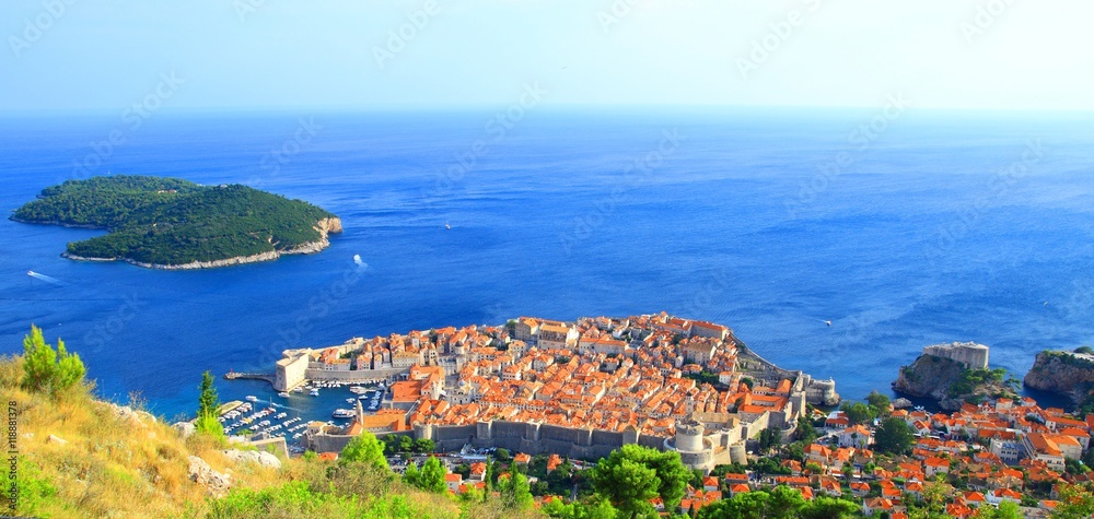 Panorama of Dubrovnik old town in Croatia