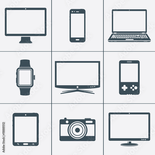 Modern digital devices icons set