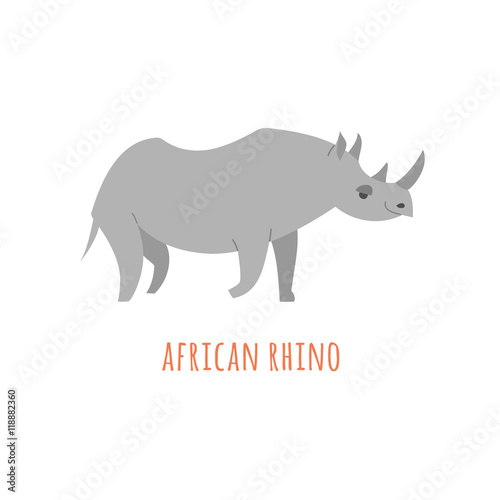 African rhino isolated. Abstract rhino. Isolated rhino. Rhino on white. Rhino side view. Rhino vector icon. Rhinoceros flat illustration. Rhino flat icon. African animal flat sign.