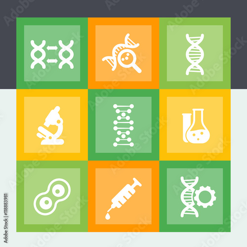 genetics icons set, flat material style