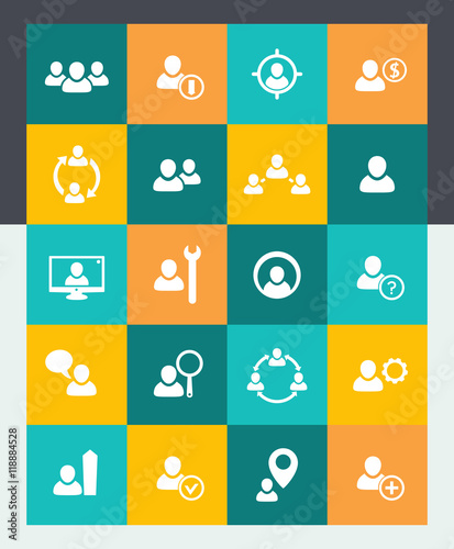 Human resources icons set, HR, personnel management, flat material style