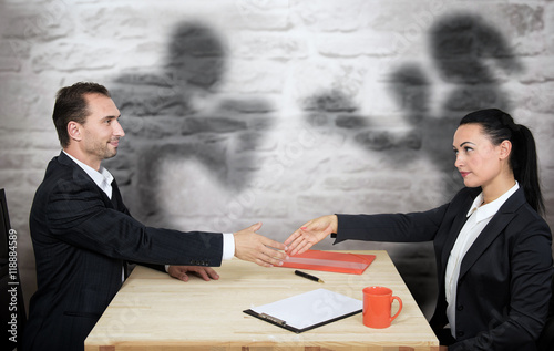 Business people with hidden motives, hypocrisy concept