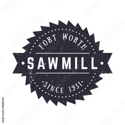 Sawmill vintage logo, emblem, badge on white, vector illustration