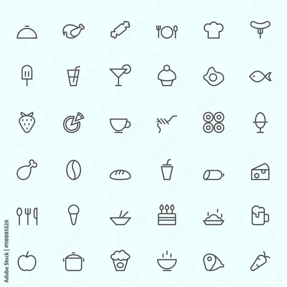 Food icons, simple and thin line design Food icons, simple and thin line design