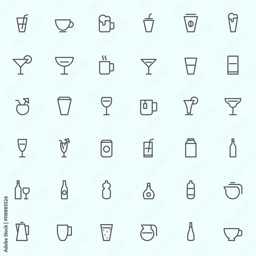 Drink icons, simple and thin line design Drink icons, simple and thin line design