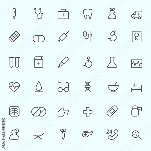 Medical and health care icons, simple and thin line design
