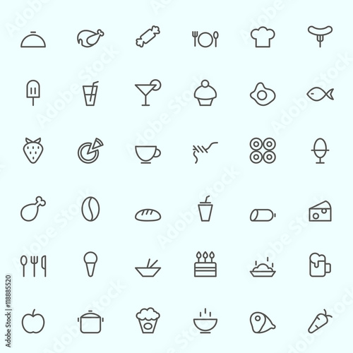 Food icons, simple and thin line design