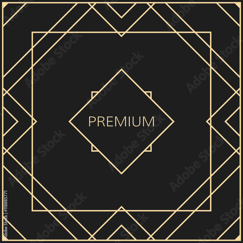 Vector geometric frame in Art Deco style. Square abstract element for design. Light golden lined shape.