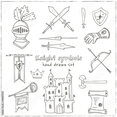 Sketch knight symbols and elements set