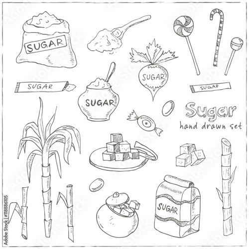 Doodle Set of sugar products Vector illustration