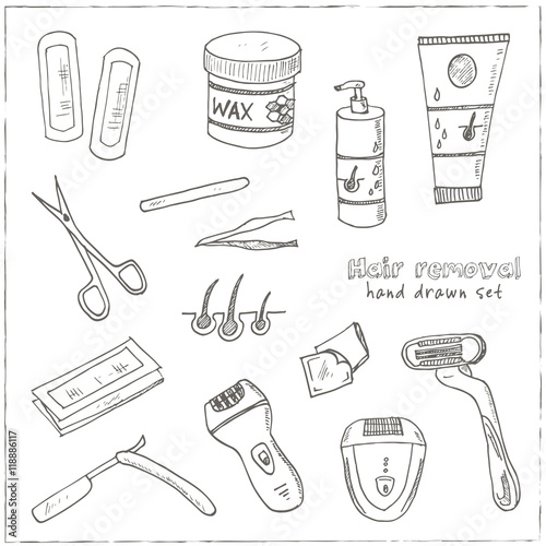 Doodle Set of hair removal tools Vector