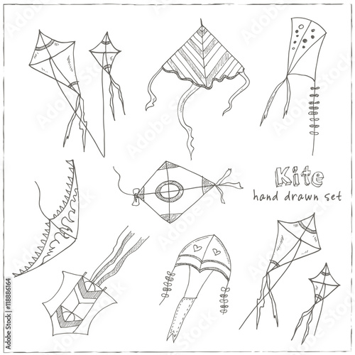 Doodle Kite Set on black Background