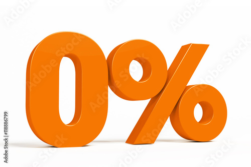 Orange 3d 0 % percent text on white background for autumn sale campaigns. See whole set for other numbers.