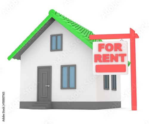 Miniature model of house real estate for rent on white background. 3D rendering.