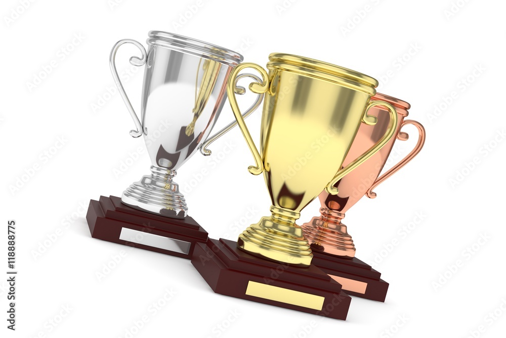 Three cups on white background. 3D rendering. Three cups on white background. 3D rendering.