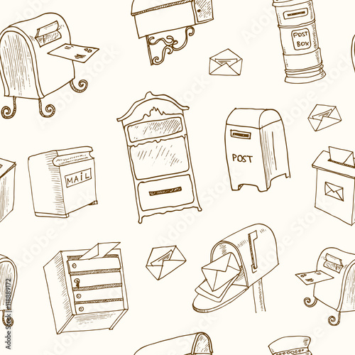 Doodle postbox set Vintage illustration for identity, design