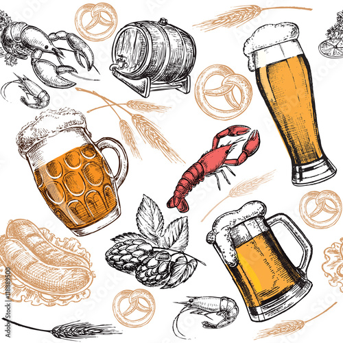 hand drawn beer seamless pattern