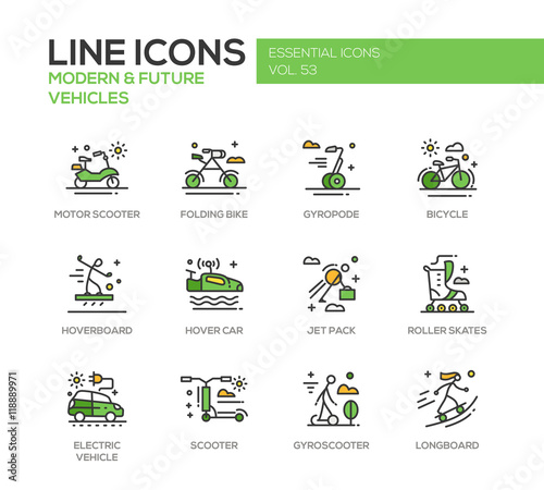 Modern and Future Vehicle - line design icons set