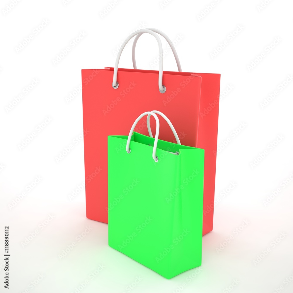 Paper Shopping Bags isolated on white background. 3d rendering. Paper Shopping Bags isolated on white background. 3d rendering.