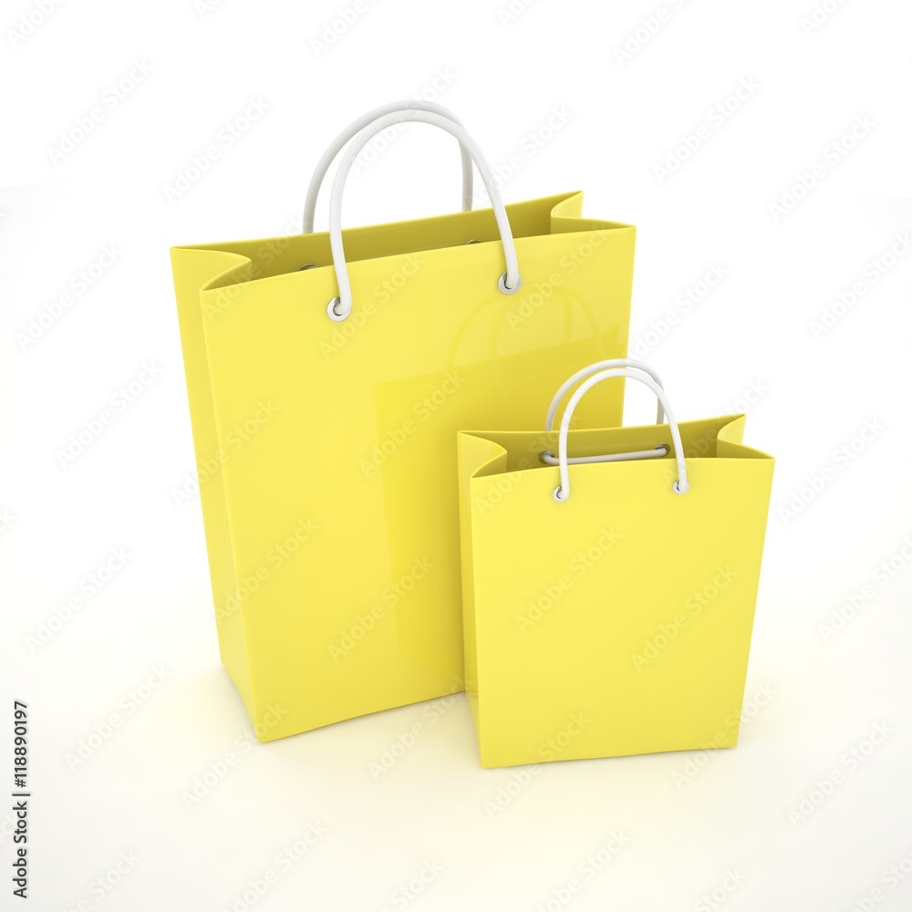 Paper Shopping Bags isolated on white background. 3d rendering. Paper Shopping Bags isolated on white background. 3d rendering.