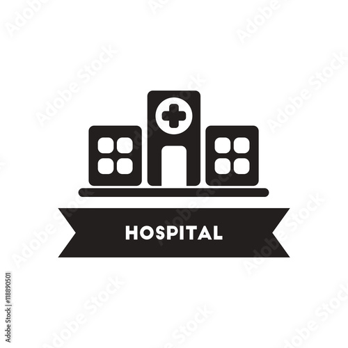 flat icon in black and white style building hospital 