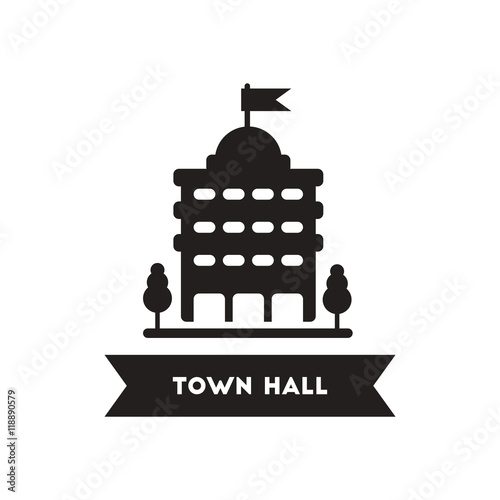 flat icon in black and white style building town hall 