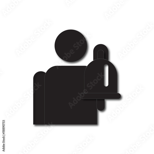 Back to School and Education vector flat icon in black and white style schoolboy with bell