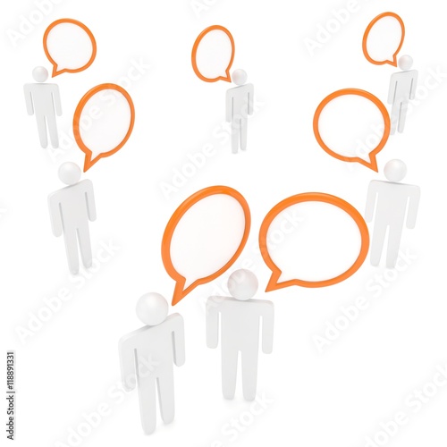 people with talk bubbles isolated over a white background. 3d rendering.