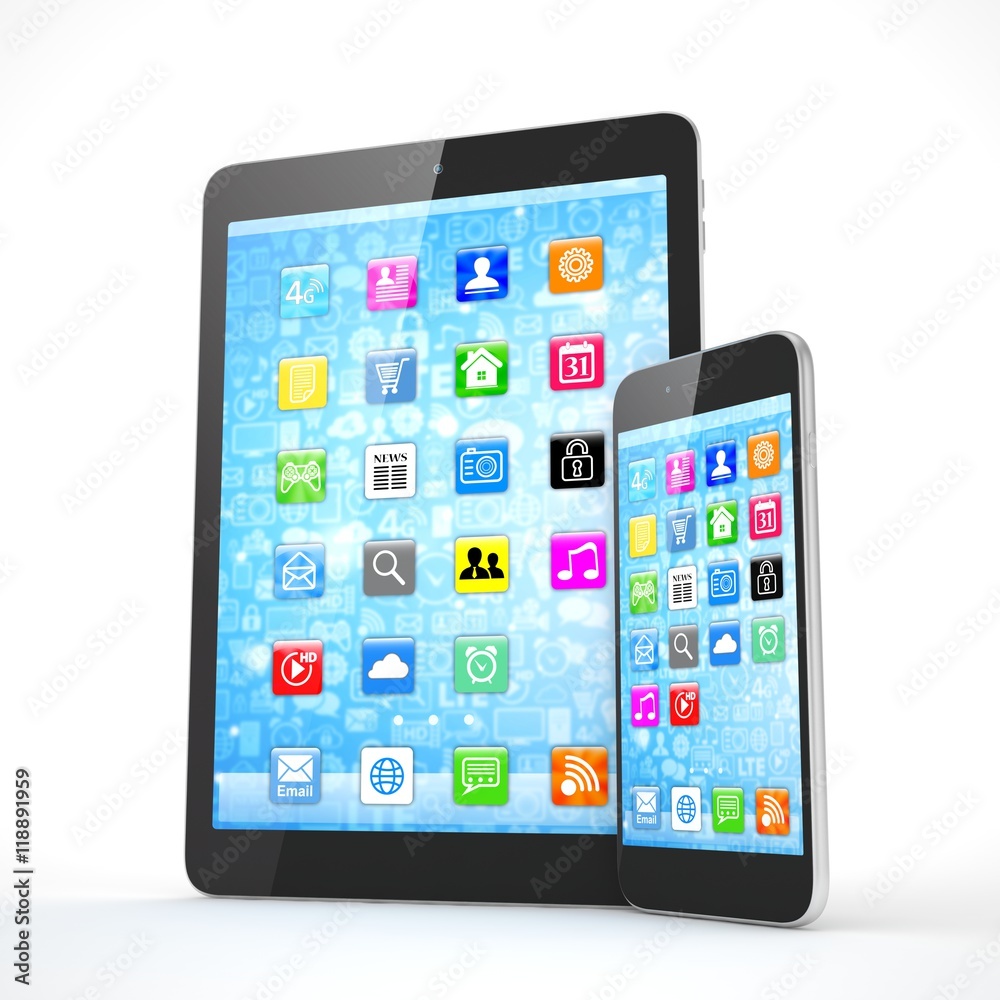 Tablet and smartphone on a white. 3d rendering. Tablet and smartphone on a white. 3d rendering.