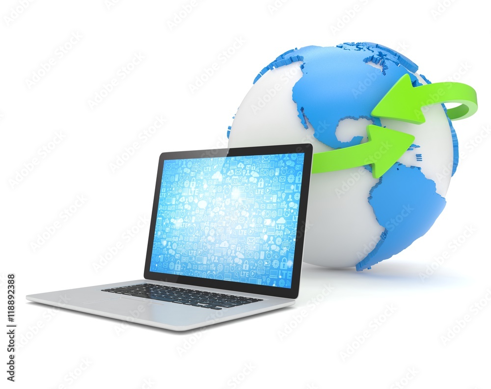 Laptop network and earth globe. 3d rendering. Laptop network and earth globe. 3d rendering.