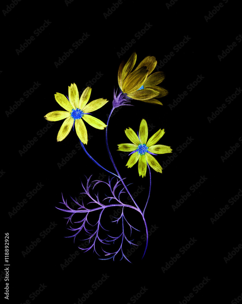Obraz premium Neon watercolor painting of a cosmos flowers