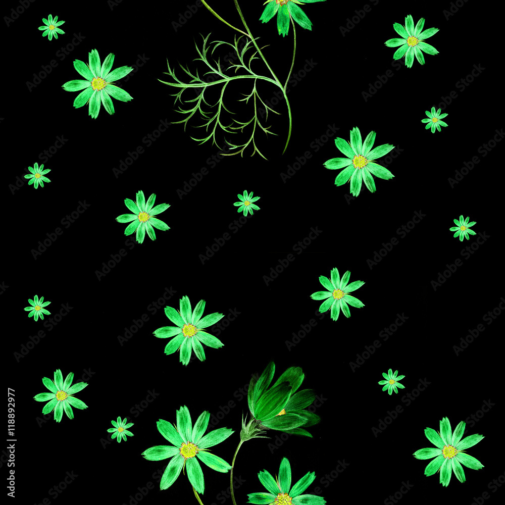 Neon watercolor pattern of a cosmos flowers