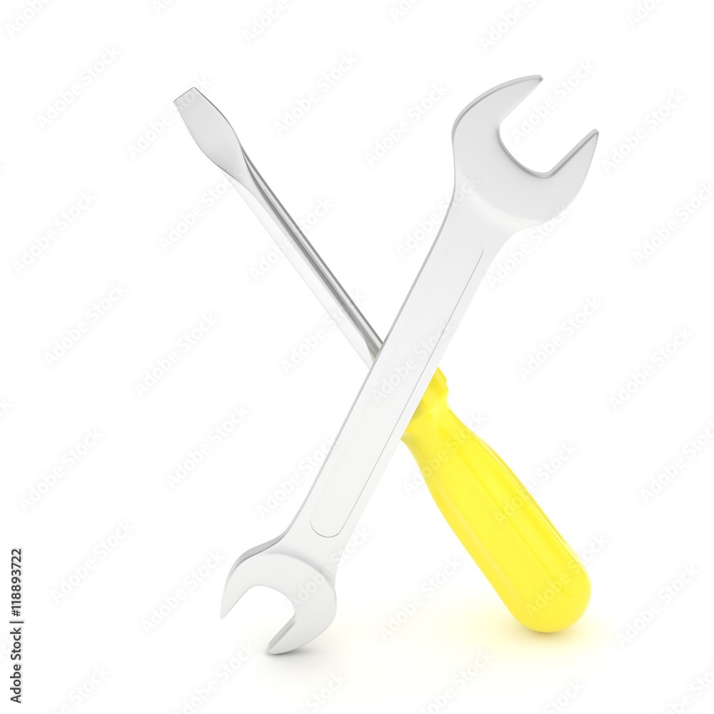 3D Illustration Wrench and screwdriver, service concept 3D Illustration Wrench and screwdriver, service concept