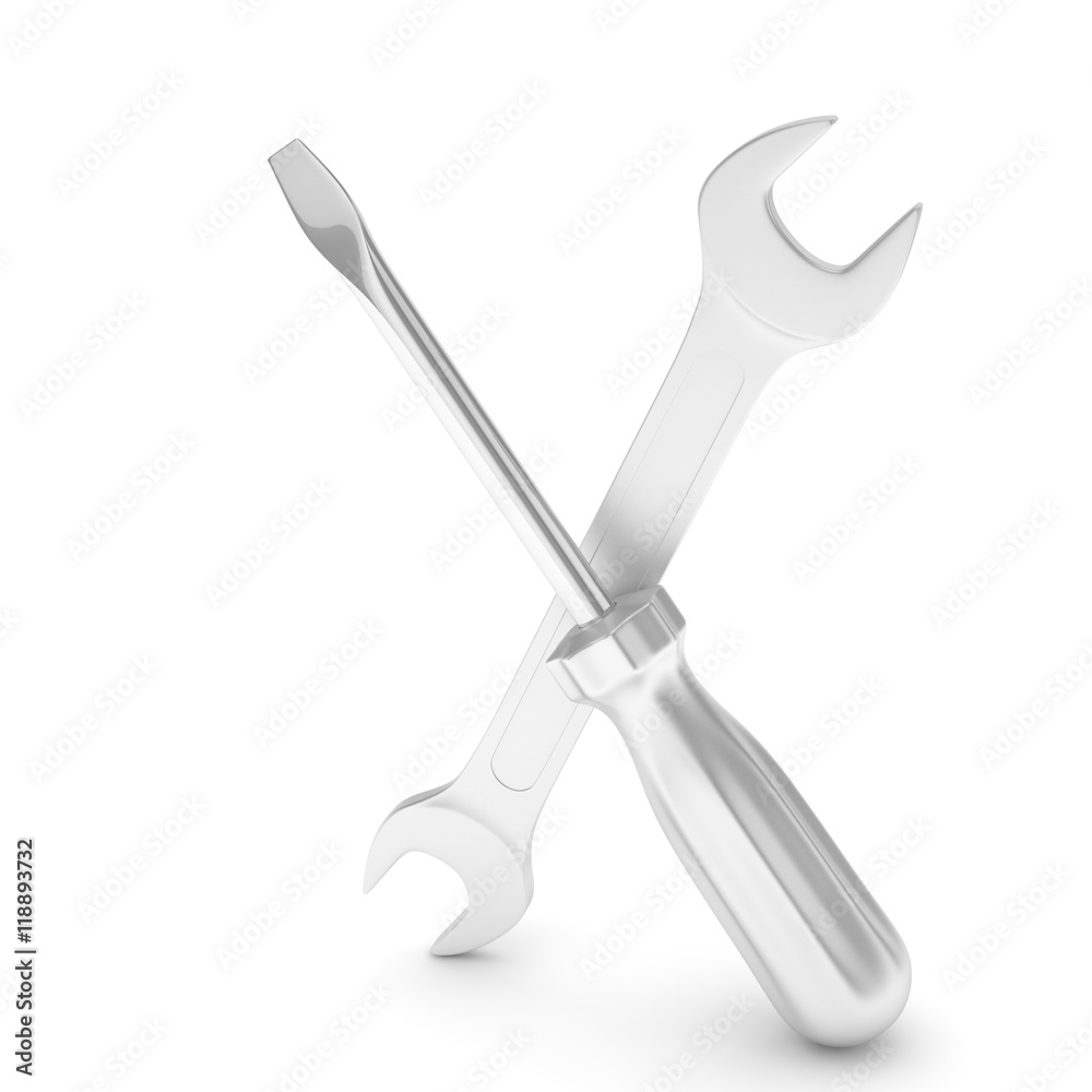 3D Illustration Wrench and screwdriver, service concept 3D Illustration Wrench and screwdriver, service concept
