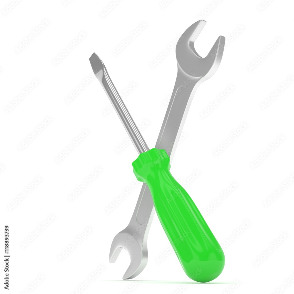 3D Illustration Wrench and screwdriver, service concept 3D Illustration Wrench and screwdriver, service concept