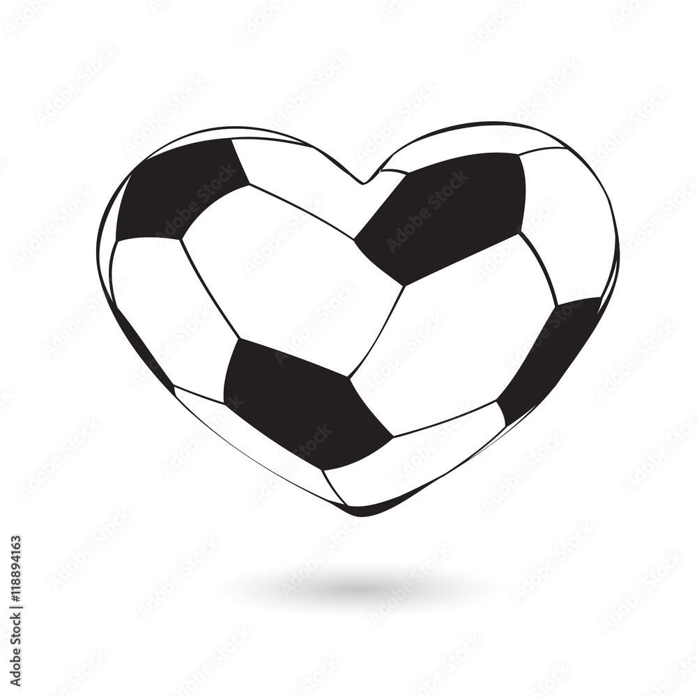 Football in heart shape. soccer ball shaped as a heart isolated on white background. vector illustration Stock Vector Adobe Stock
