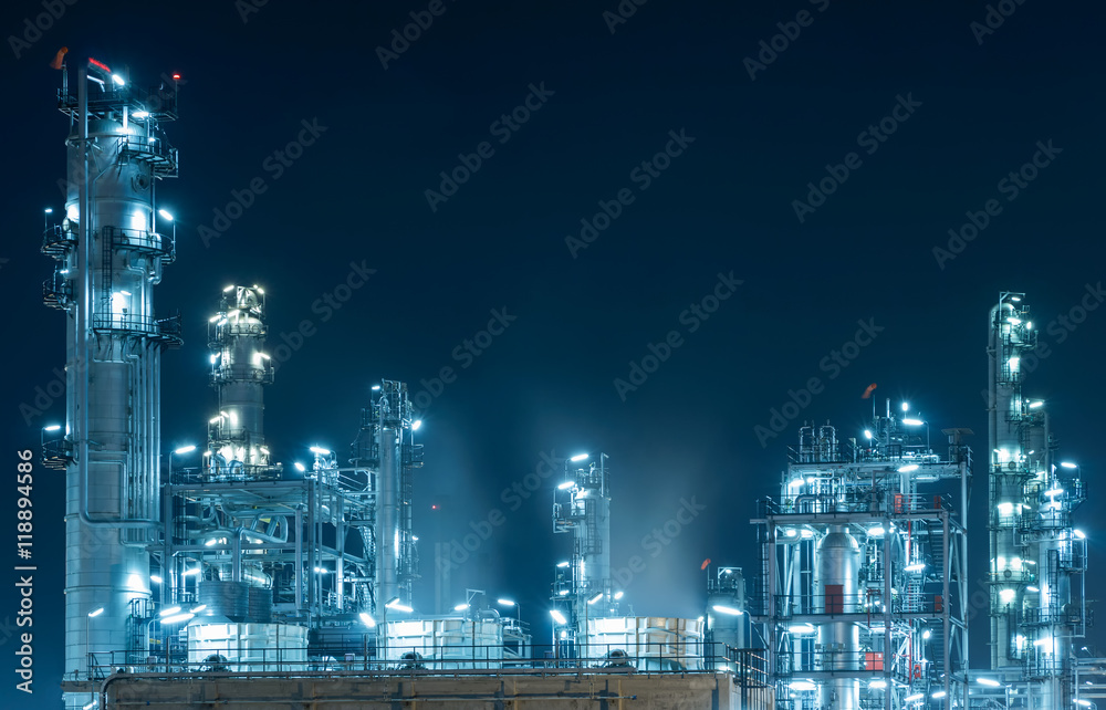 Oil Refinery factory at twilight , petrochemical plant , Petroleum , Chemical Industry .