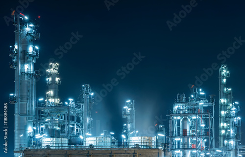 Oil Refinery factory at twilight , petrochemical plant , Petroleum , Chemical Industry .