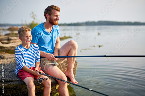 Fishing by lake