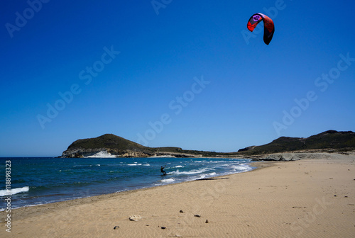 Kite Surfer at Genoese Beach in Cabo de Gata-Nijar Natural Park,