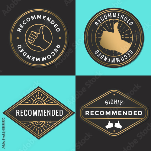 Set of recommended logo, badges, label, tag in golden color. Vector illustration.
