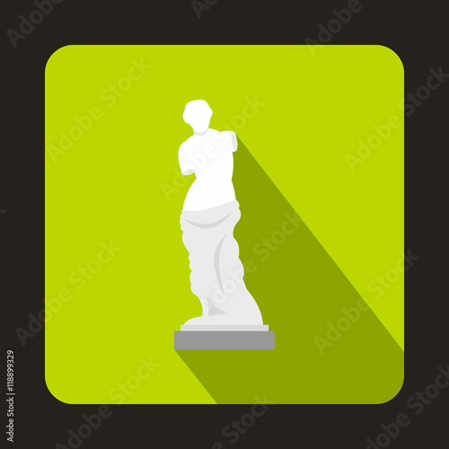 Statue of Venus de Milo icon in flat style on a green background