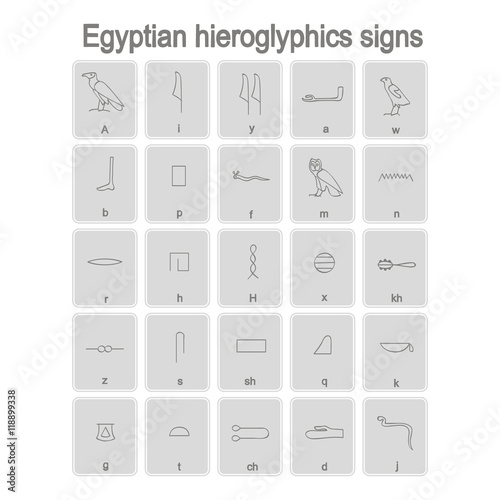 Set of monochrome icons with egyptian hieroglyphics signs for your design