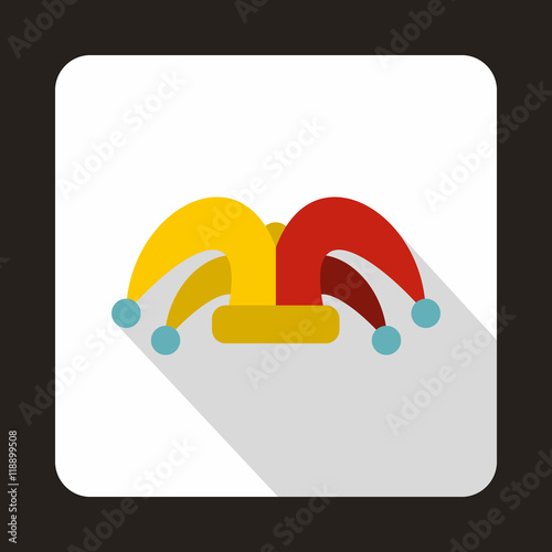 Jester hat icon in flat style on a white background