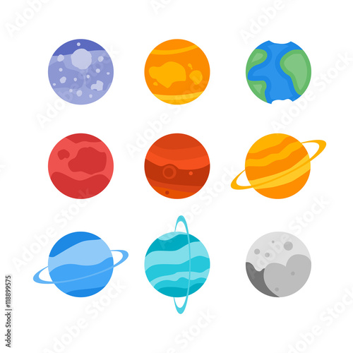 The planets of the solar system set icon. Mercury, Venus, Earth,