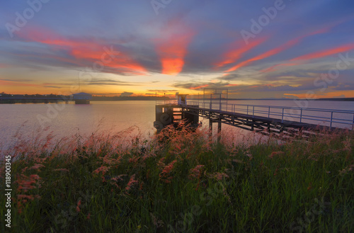 Beautiful views at sunset of the reservoir (Dok Krai reservoir), Rayong Province, Thailand. © phonix_a