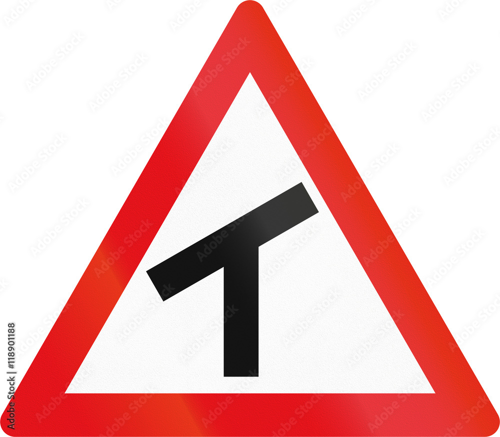 Road sign used in the African country of Botswana - Skewed T-junction