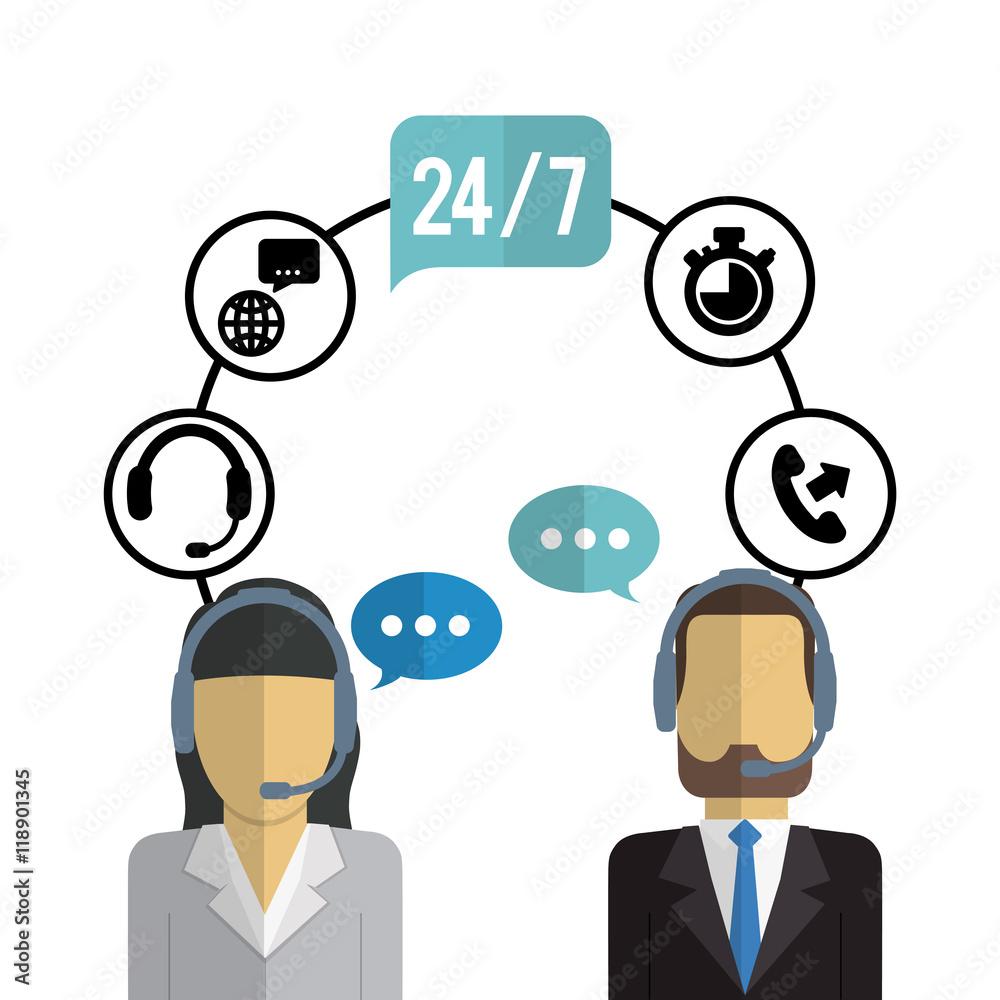 man woman headphone tools customer service technical service call center icon set. Colorful and flat design. Vector illustration man woman headphone tools customer service technical service call center icon set. Colorful and flat design. Vector illustration