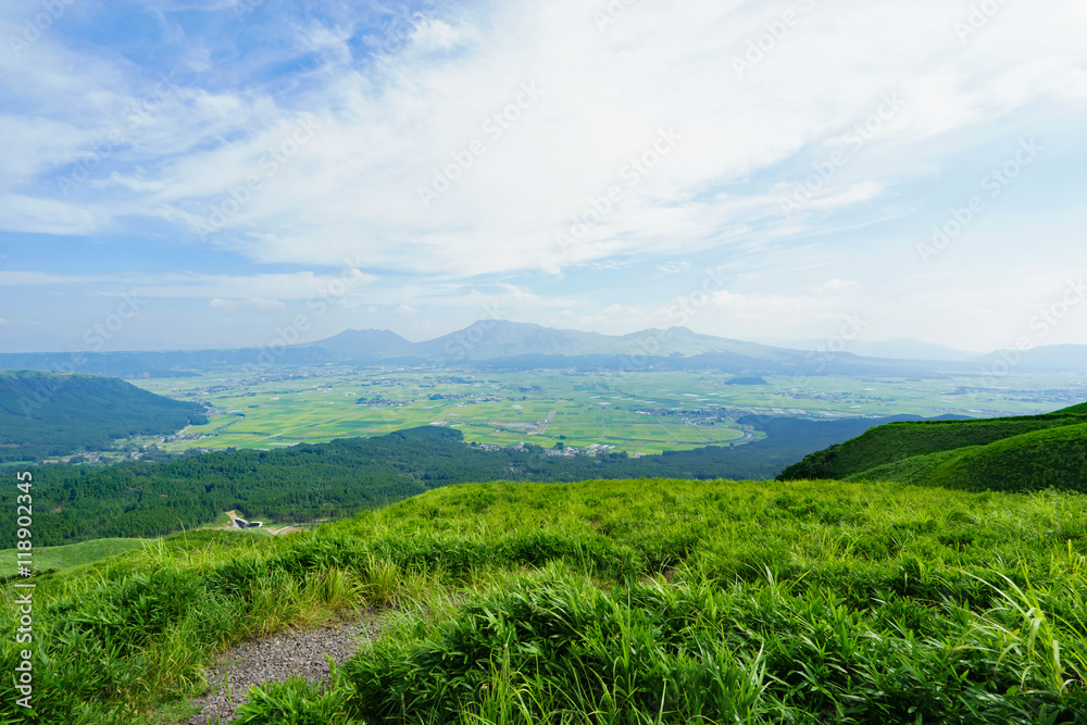 Beautiful from the highest peak of Aso mountain chain in Kumamoto, Japan